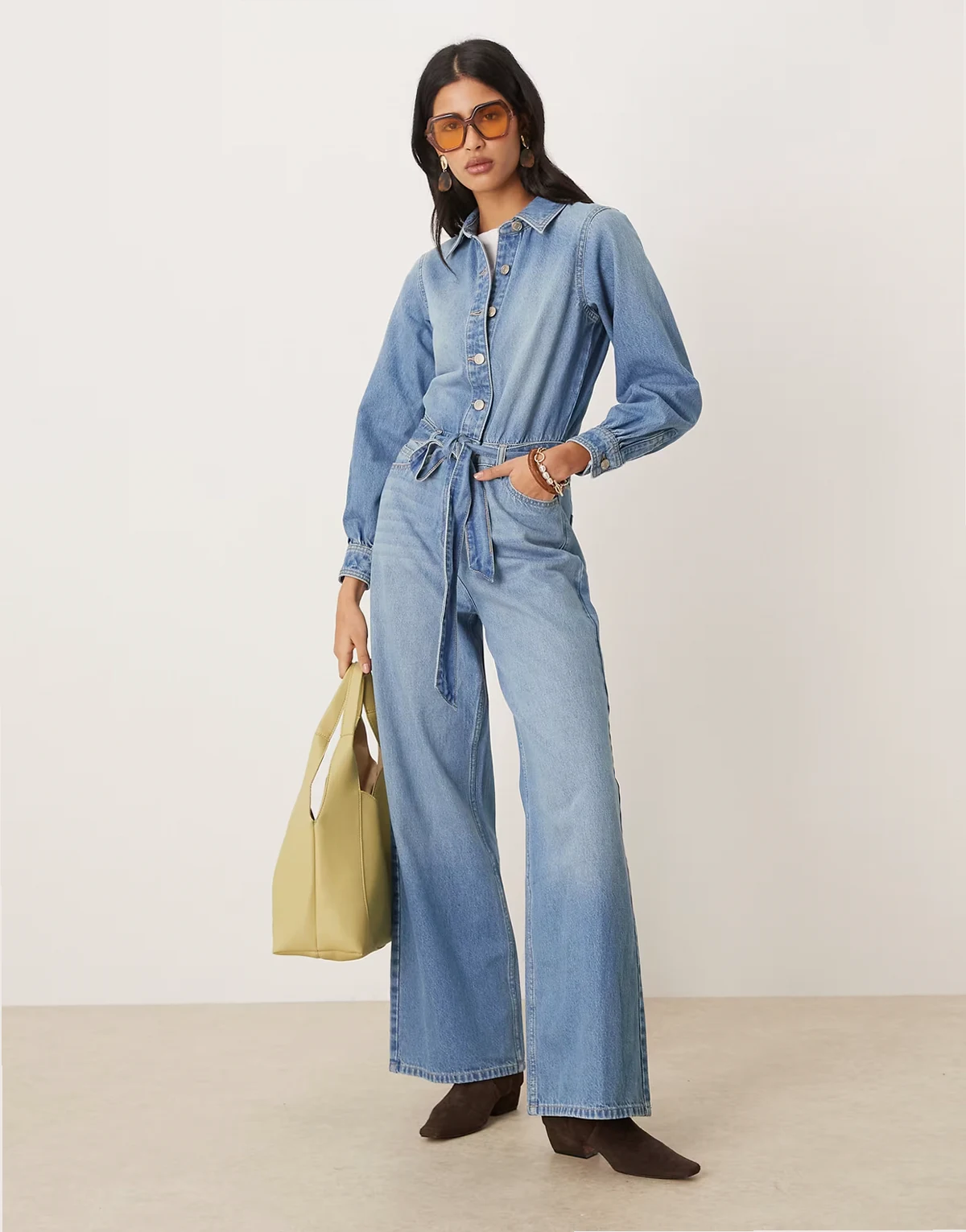 – Jeans-Jumpsuit in Blau mit Blousonärmeln