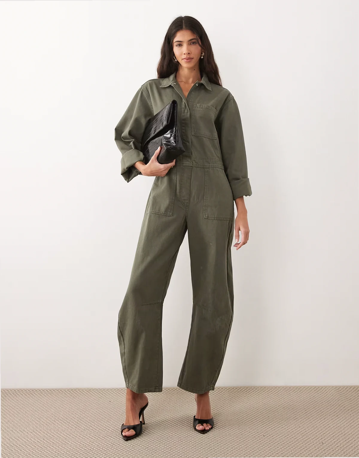 – Jeans-Overall in Khaki mit Barrel-Leg