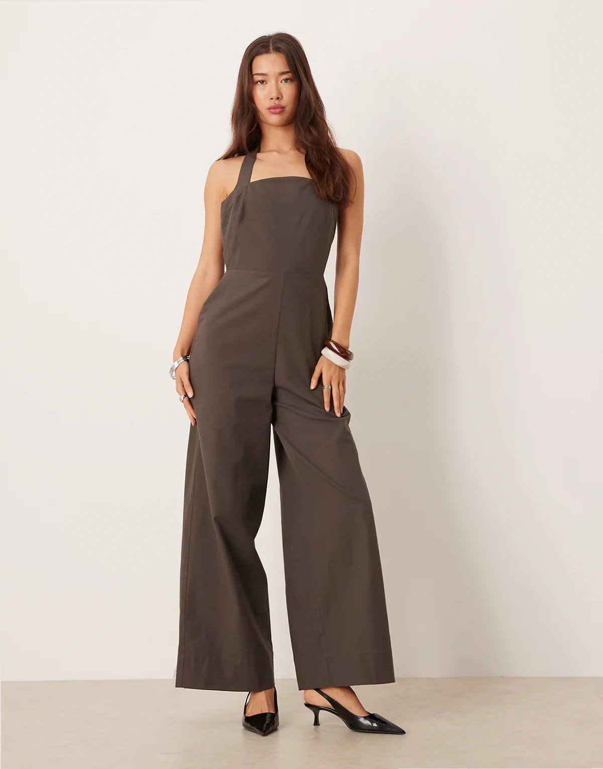 halter neck jumpsuit in chocolate