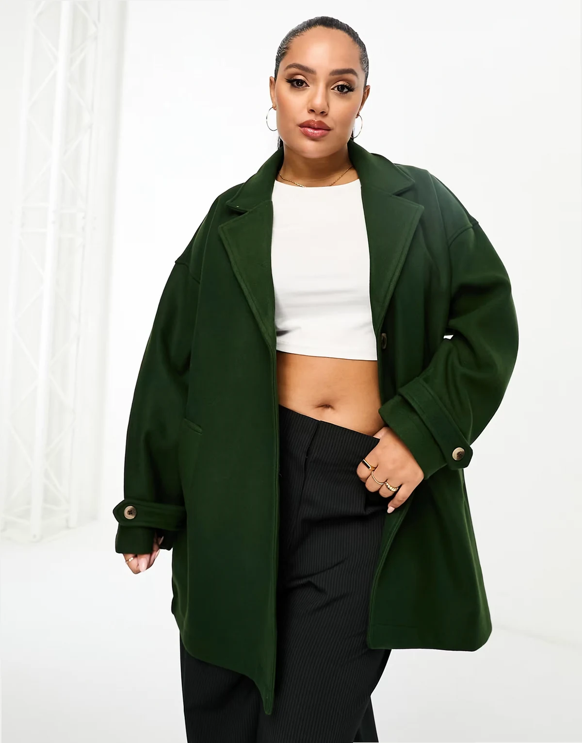 – Oversize-Jacke in Khaki mit Kragen