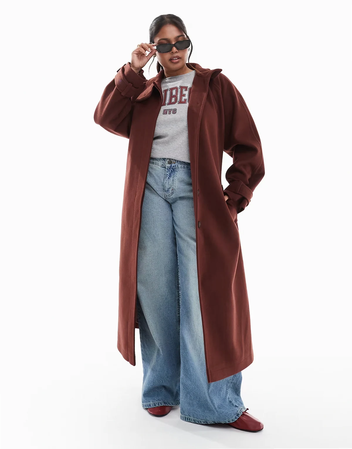 ASOS DESIGN Curve – Rdzawy elegancki prochowiec o wydłużonym fasonie z wysokim kołnierzem