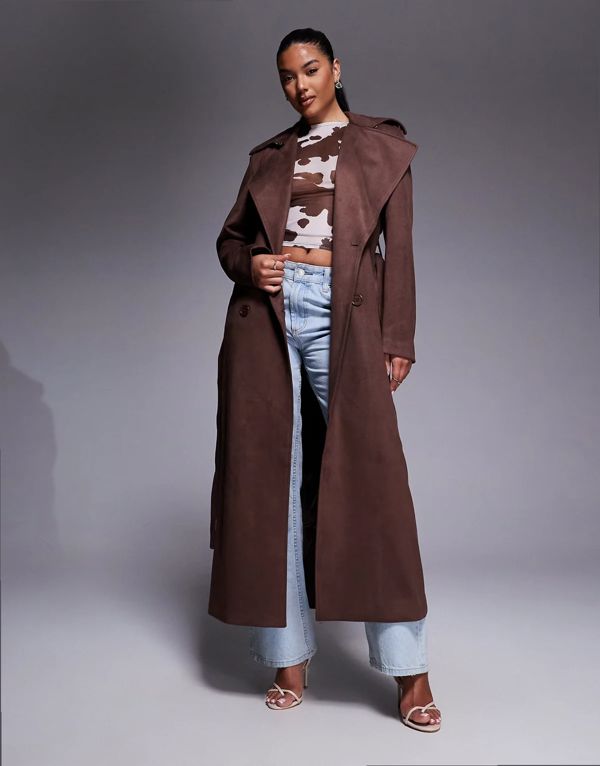 – Kira – Trenchcoat aus Wildlederimitat in Schokobraun