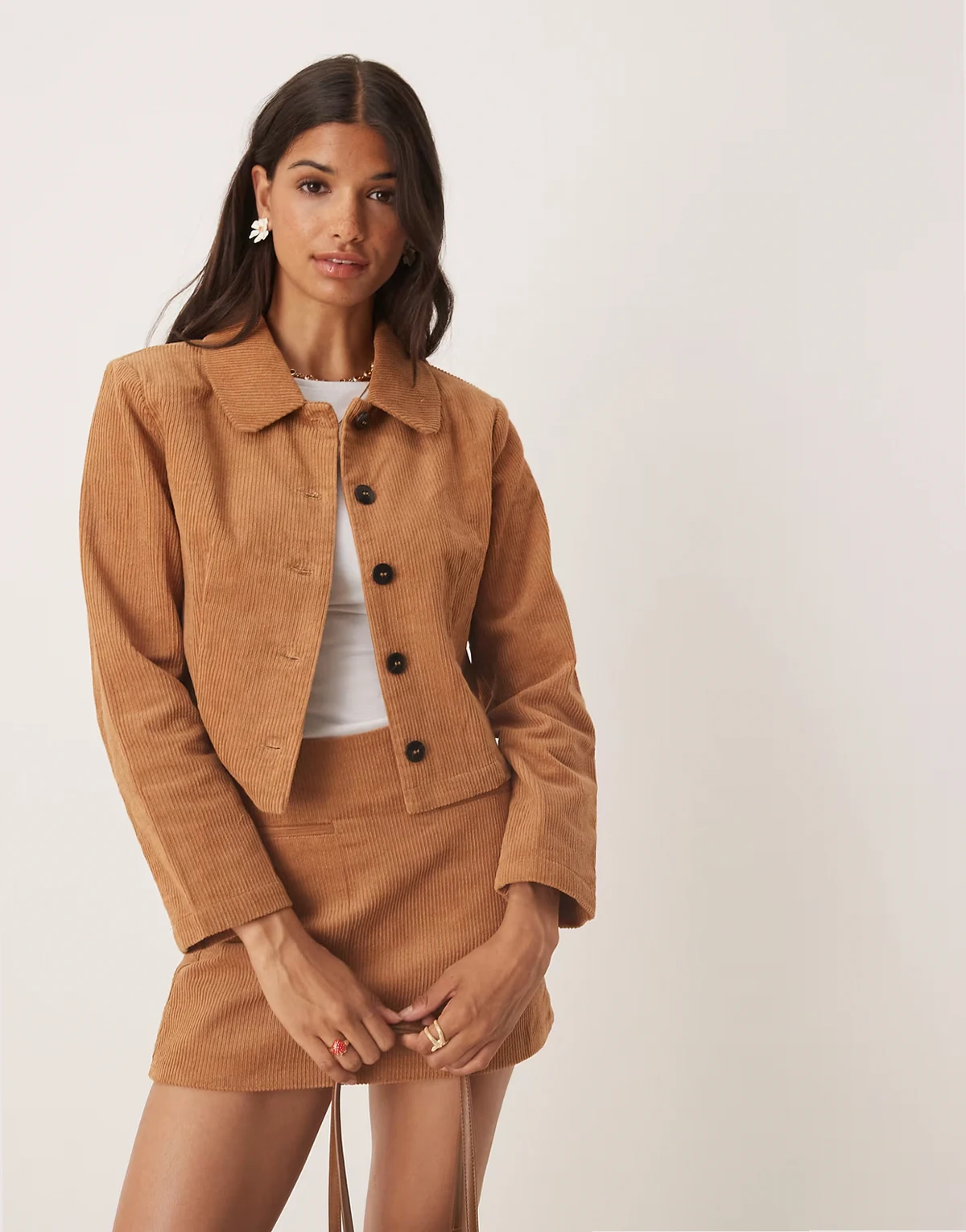 crop cord jacket in brown - part of a set