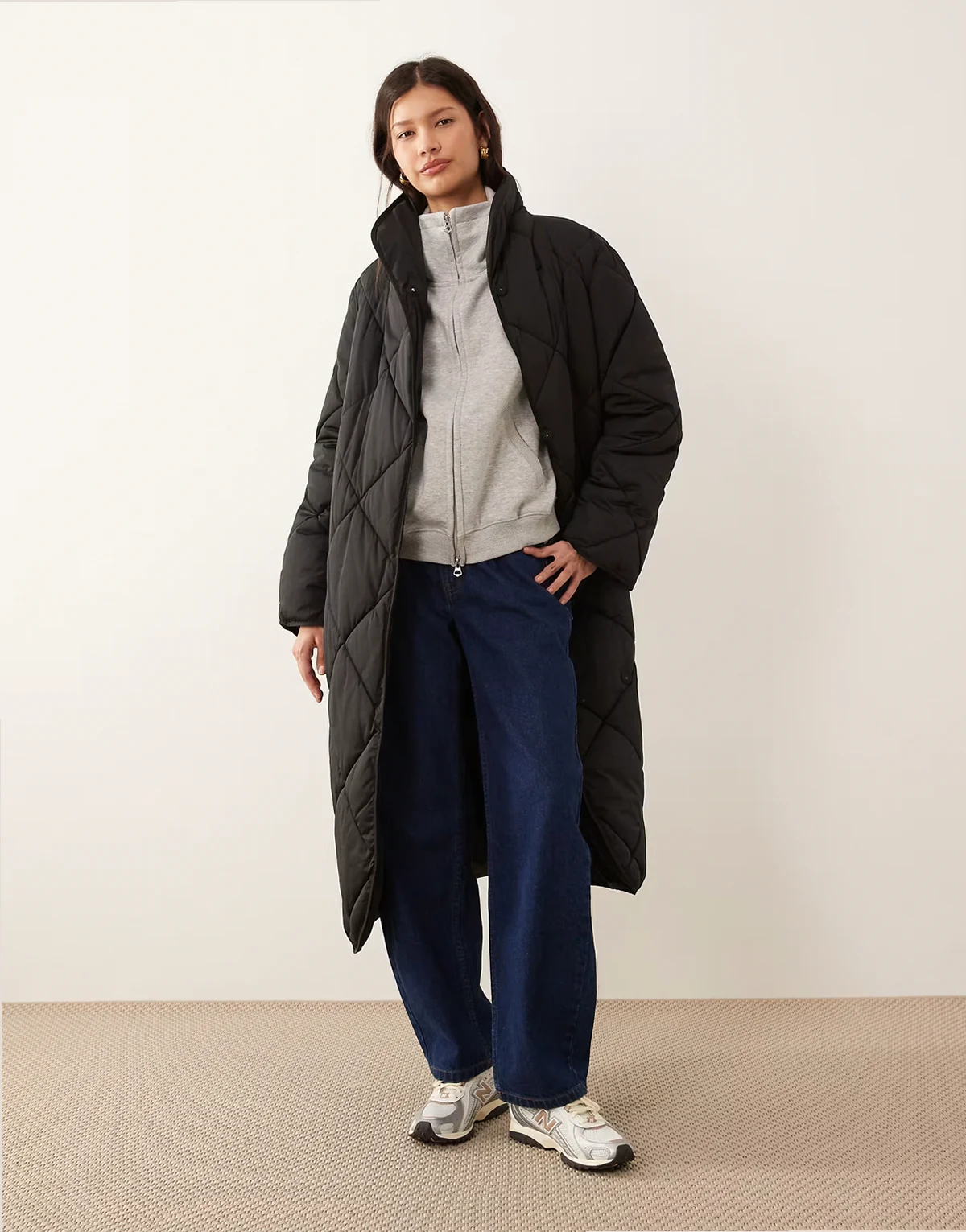 – Longline-Jacke in Schwarz mit Rautensteppmuster