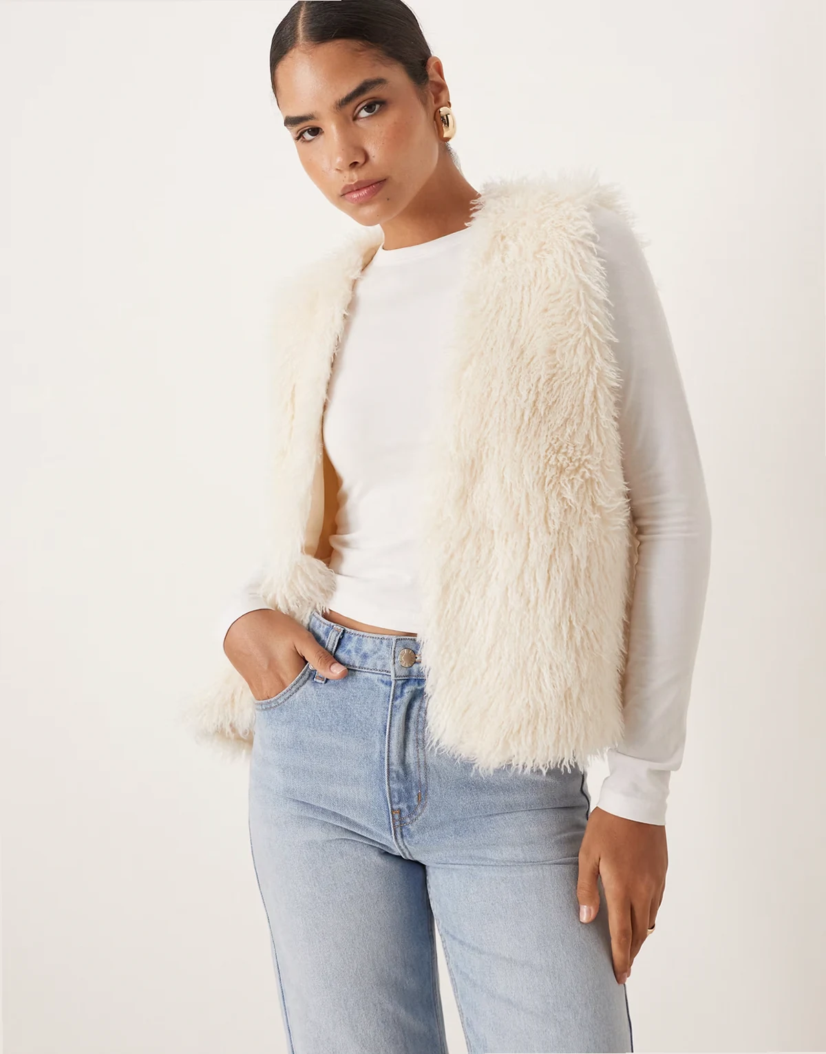 faux fur vest in ecru