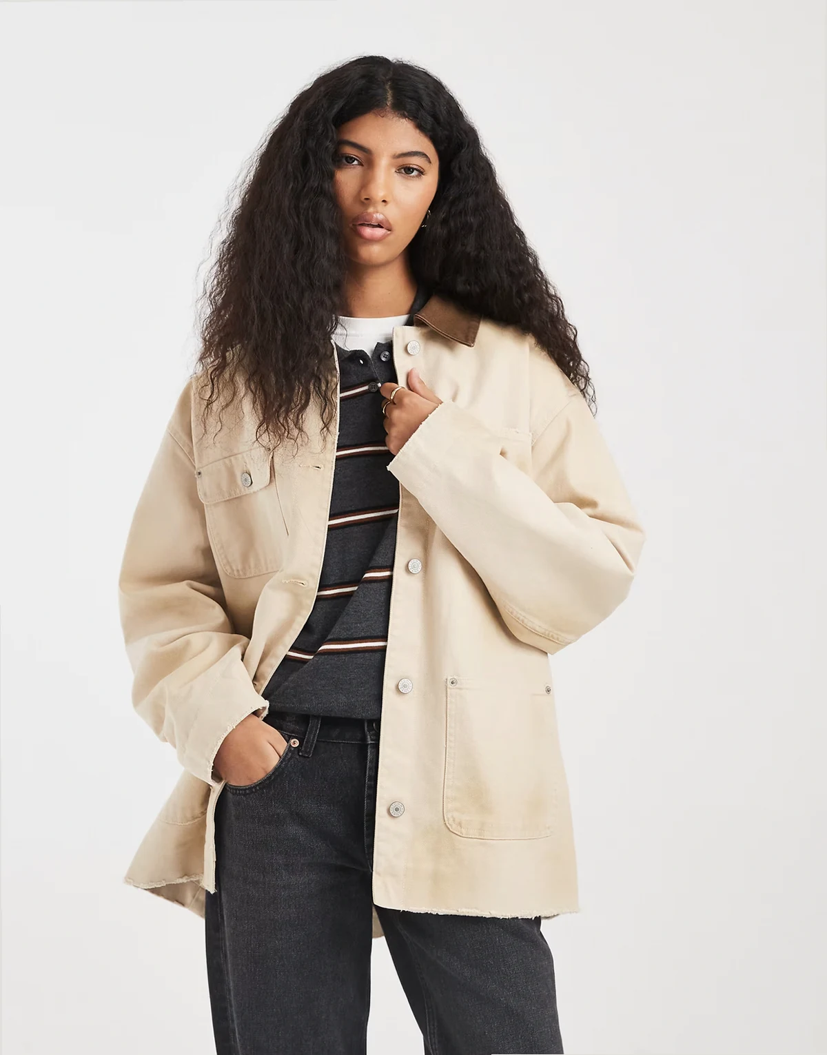 – Chore-Jacke in Beige mit Oversize-Schnitt