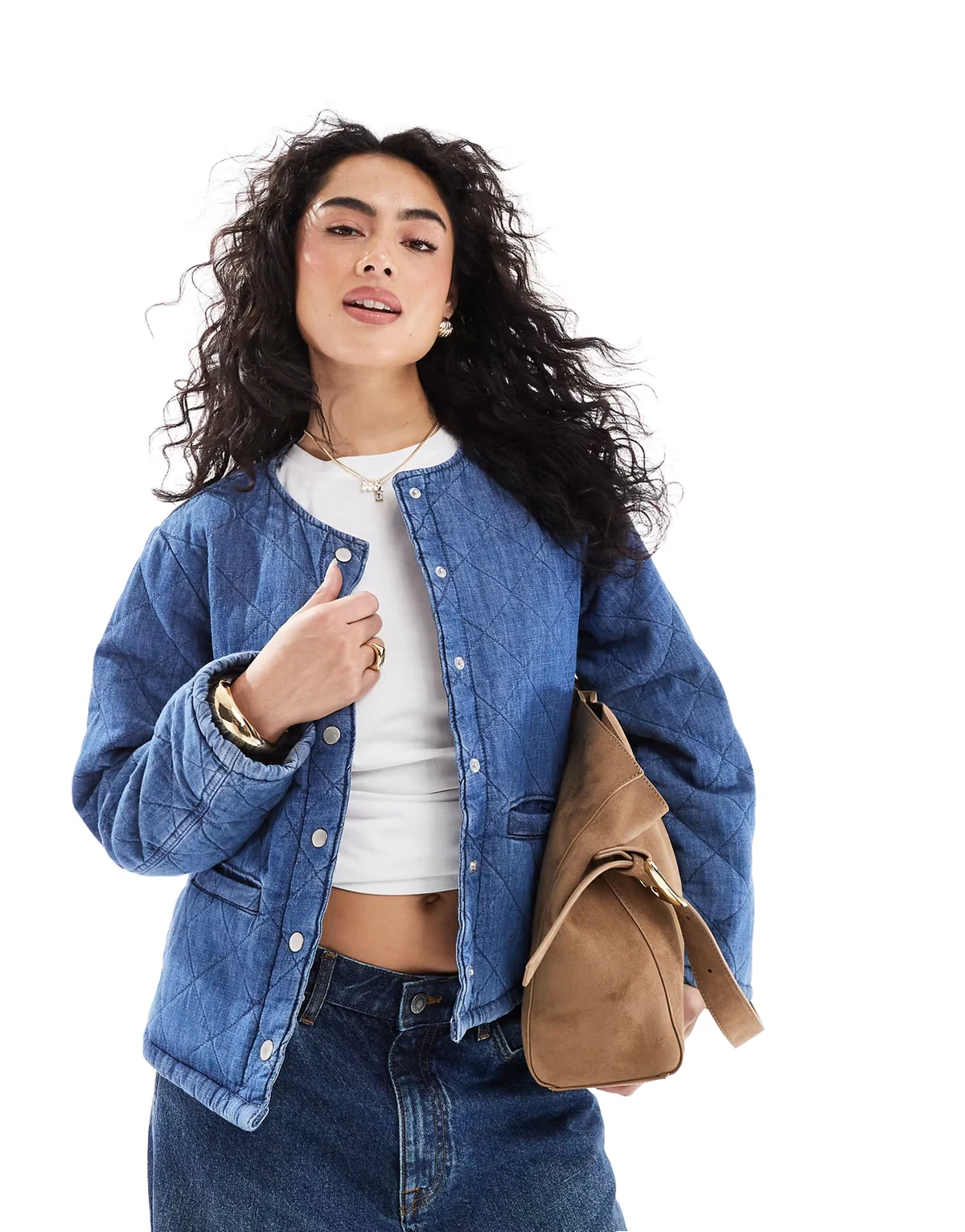 – Gesteppte Jeansjacke in Mittelblau