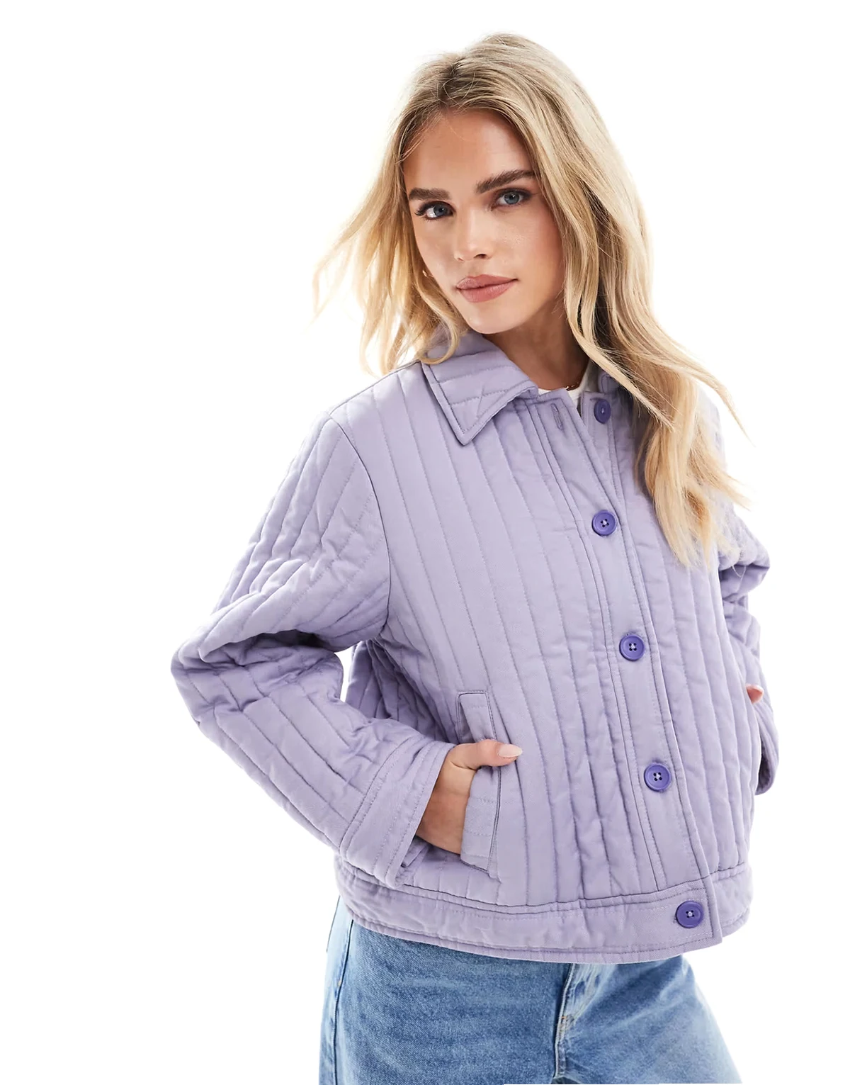 ASOS DESIGN Petite – Pikowana koszula wierzchnia w spranym liliowym kolorze