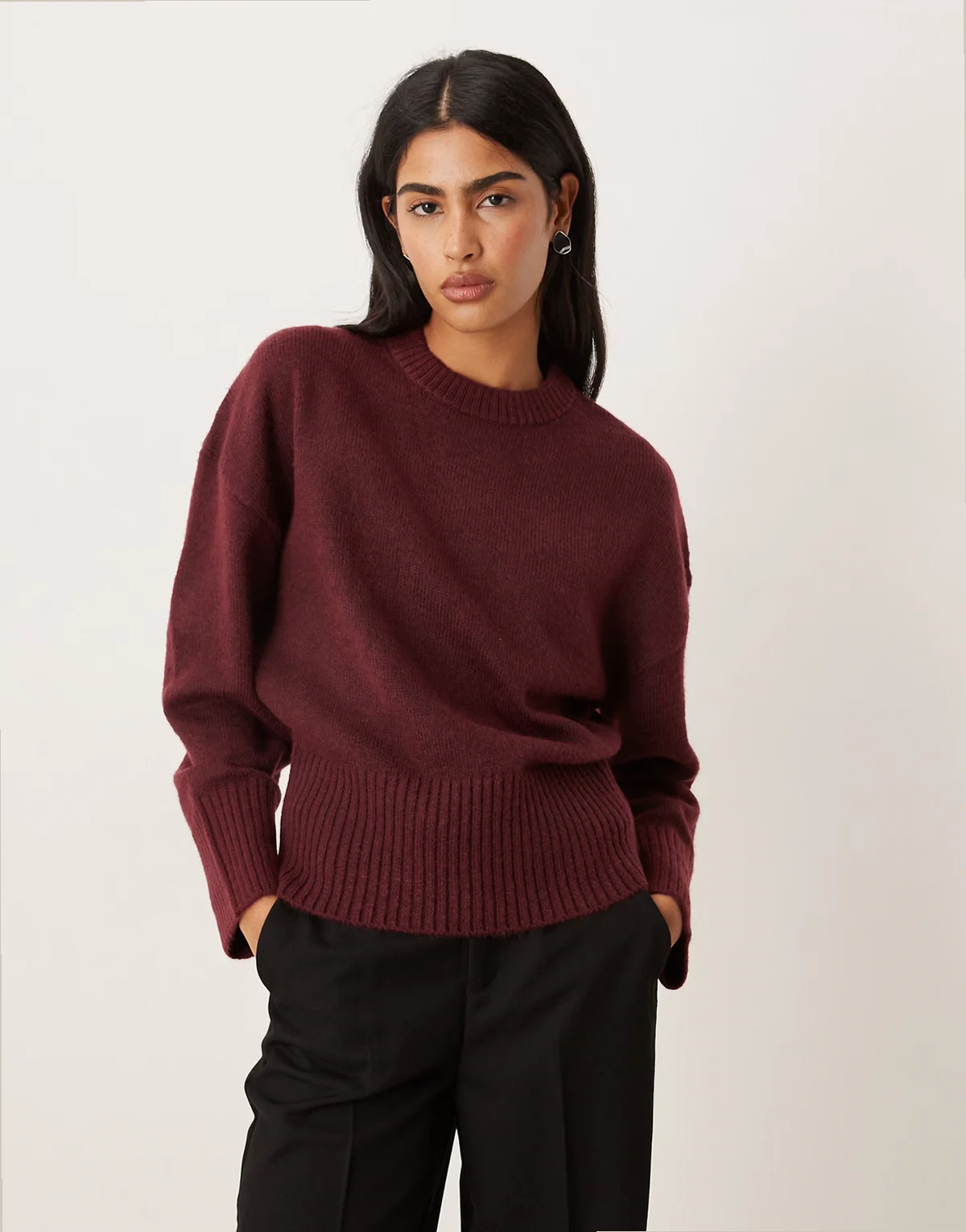 waisted sweater in burgundy