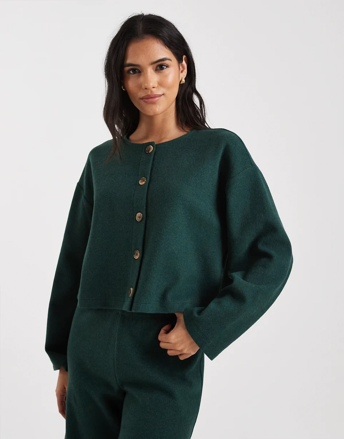 soft rib cardigan in forest green