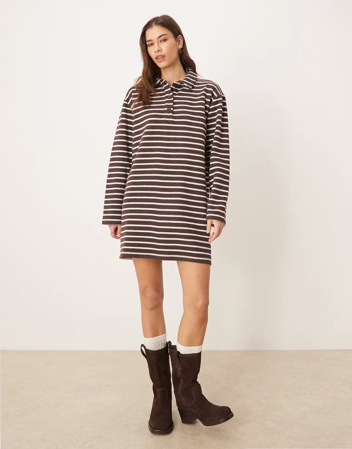 supersoft rugby dress in brown stripes
