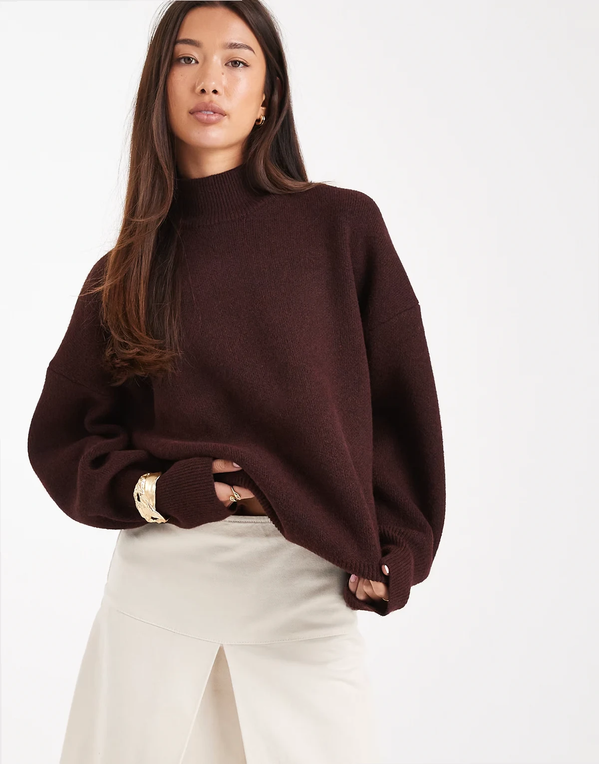 extreme boxy sweater with funnel neck in plum