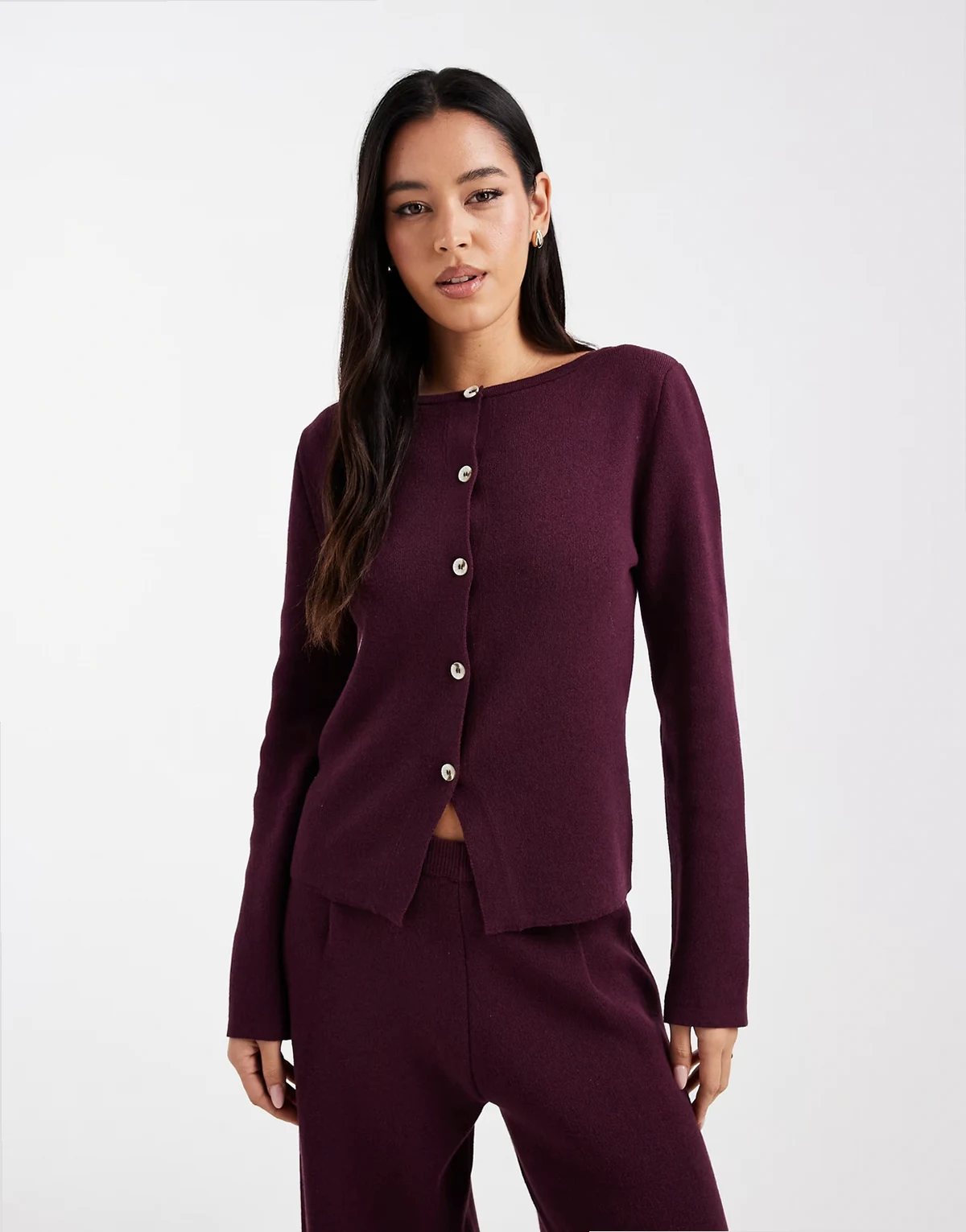knit cardigan in plum - part of a set