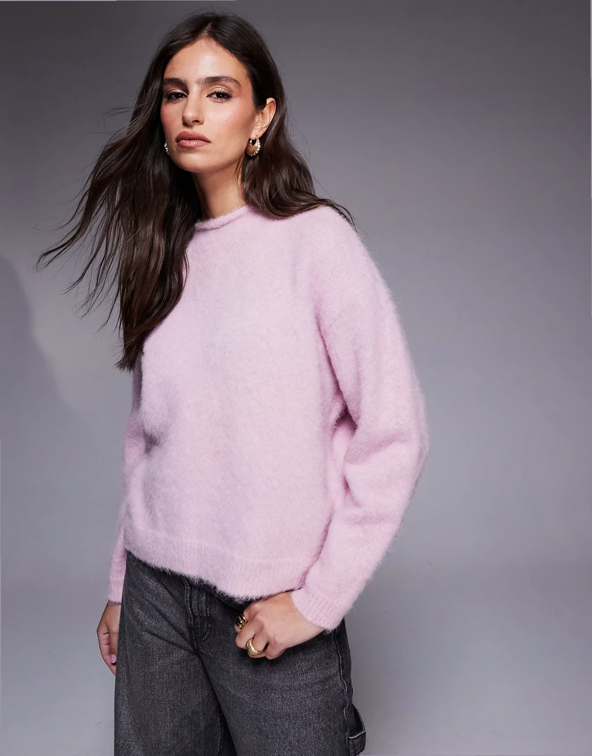 premium alpaca knit sweater in light pink