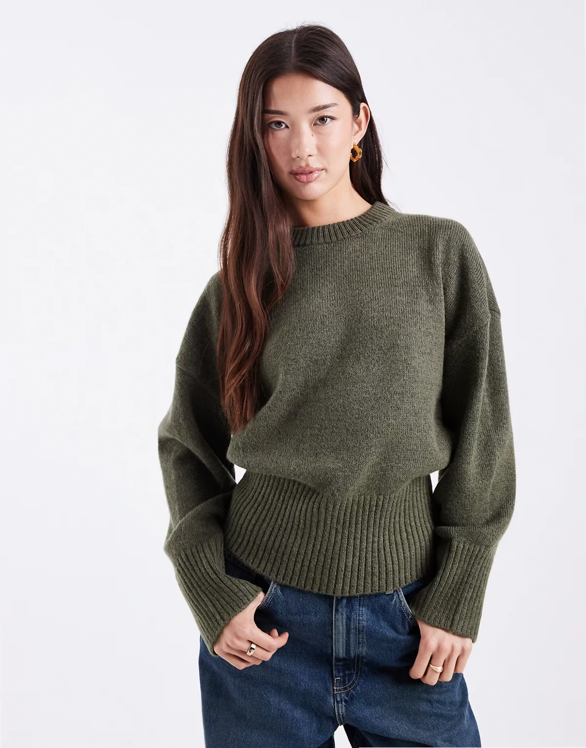 waisted sweater in khaki