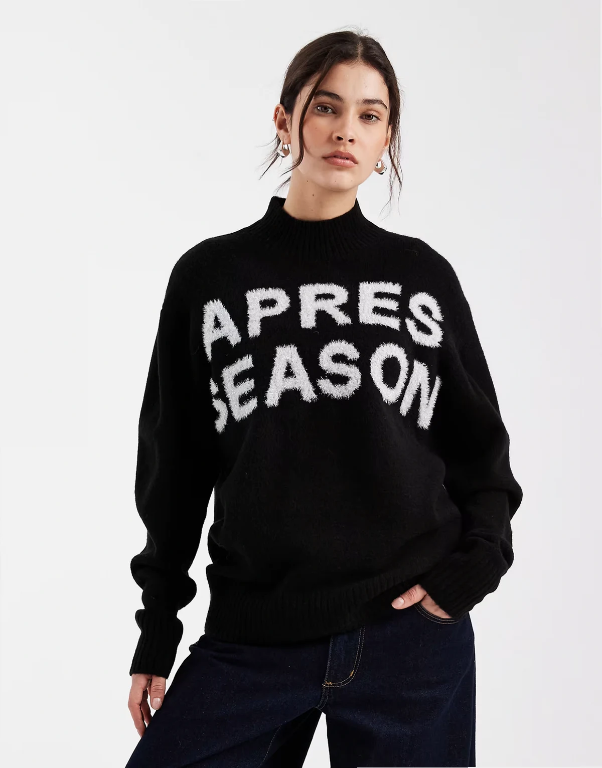 tinsel high neck sweater in black