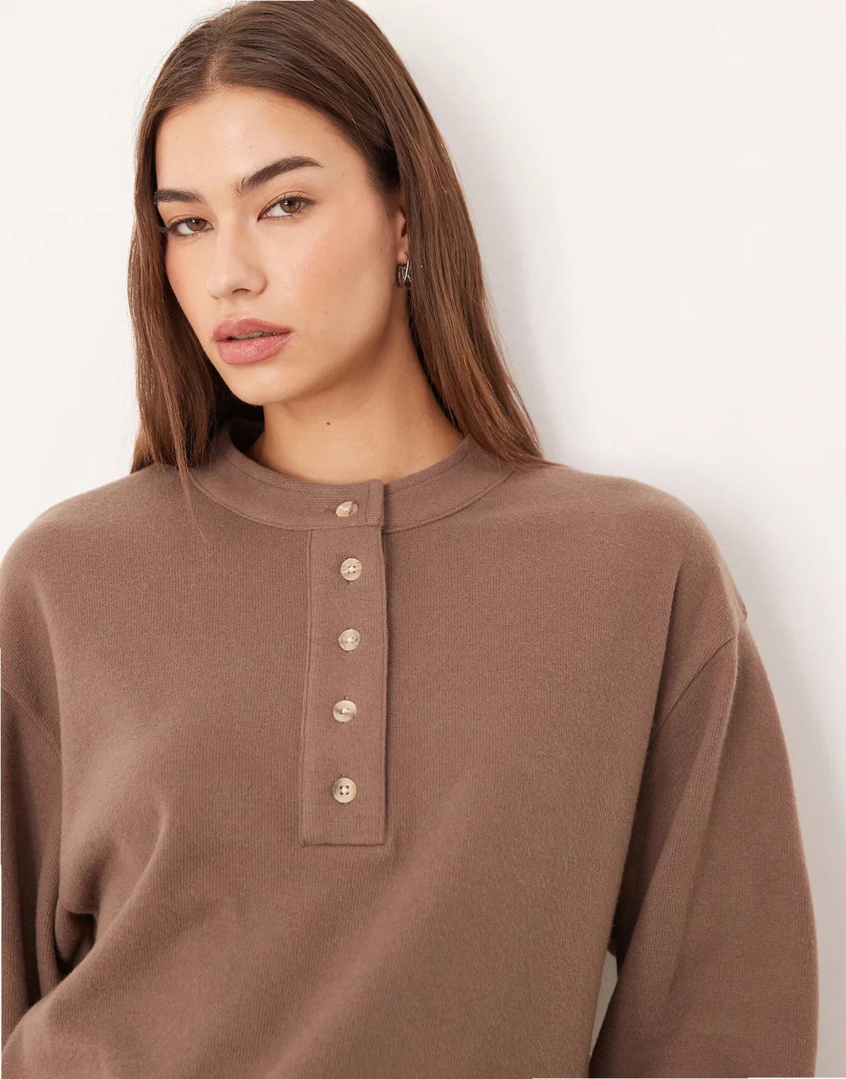 supersoft oversized henley sweater in chocolate