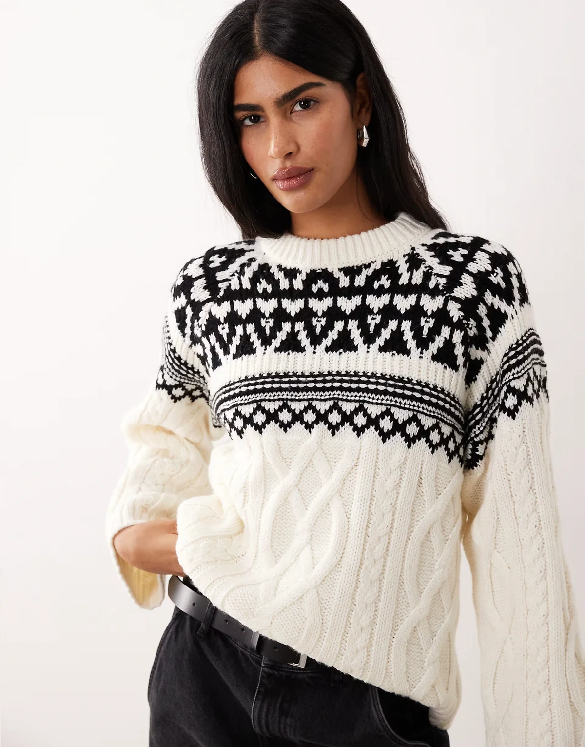 – Jacquard-Strickpullover in Creme