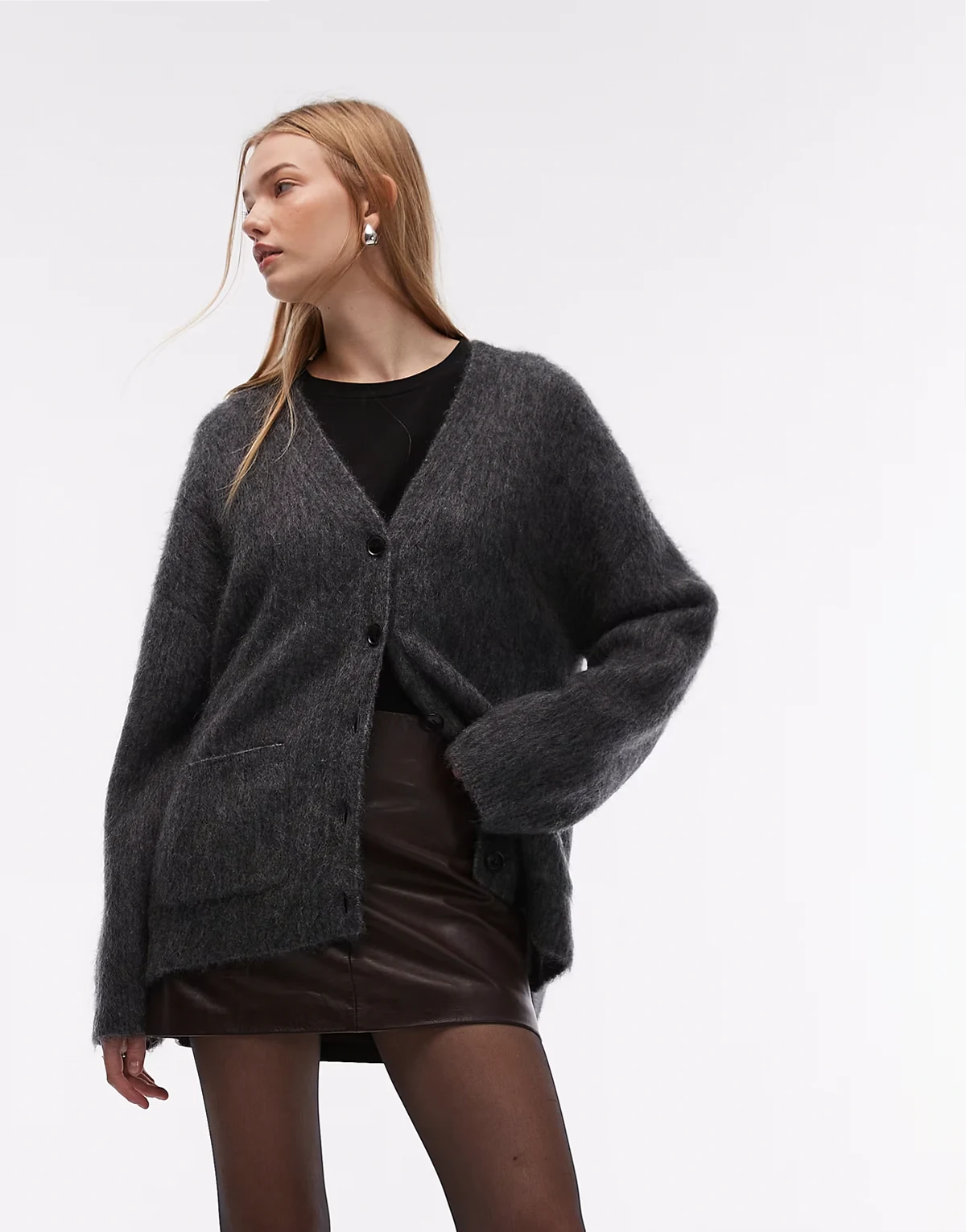 – Strickjacke aus Wollmix in Grau