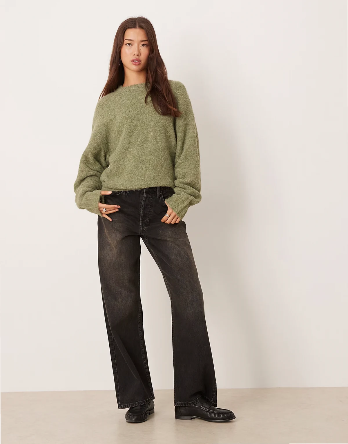 ruched sleeve sweater in sage green