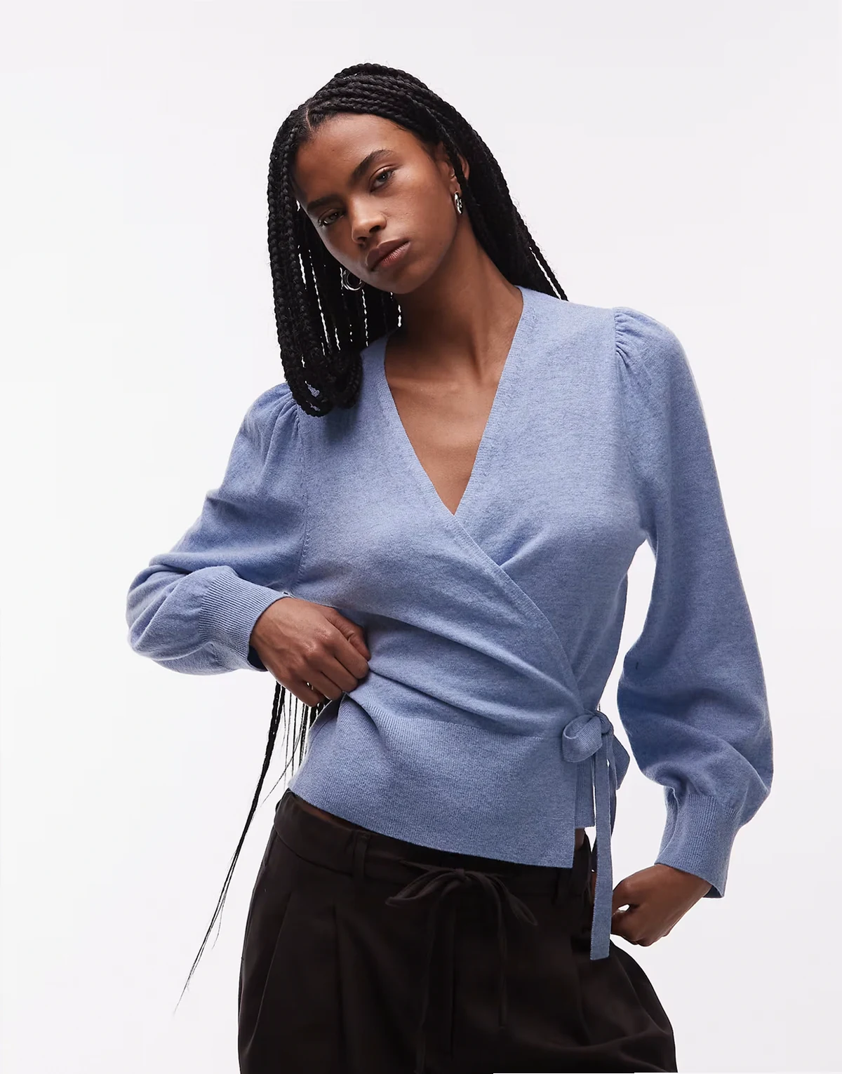 – Wickel-Strickjacke aus reiner Wolle in Blau