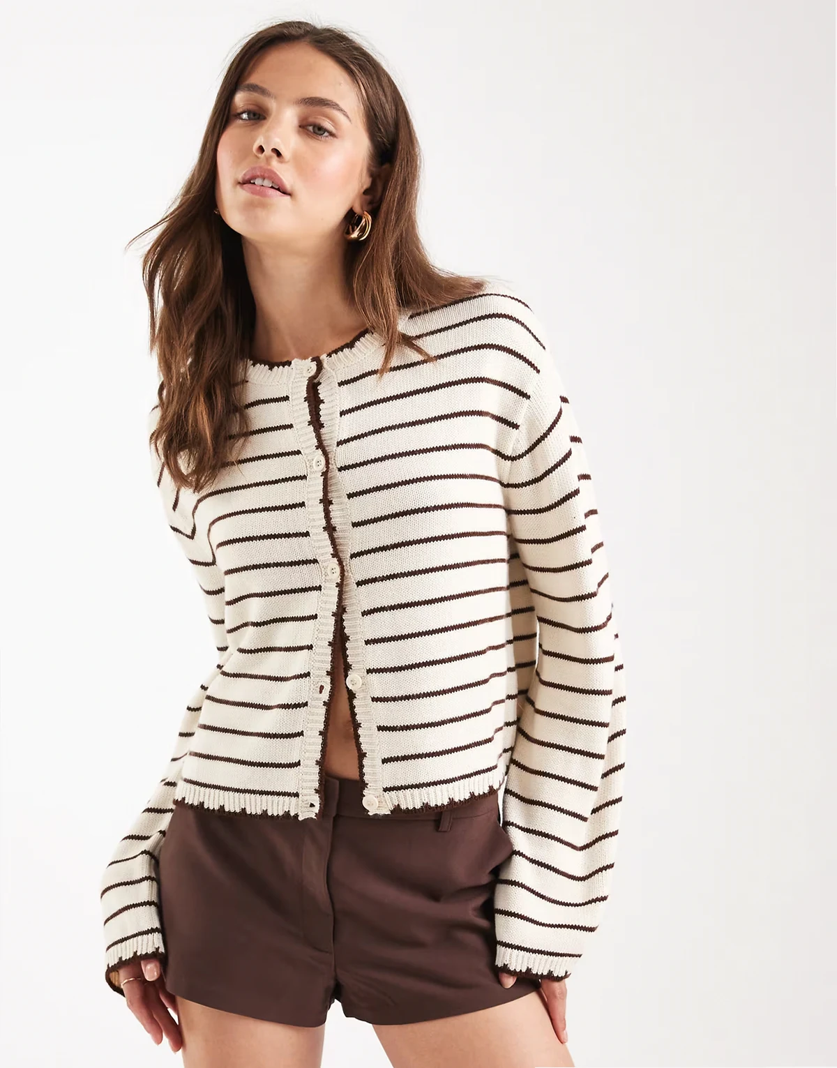 – Strickjacke in buttermilchgelb gestreift mit Languettenstich