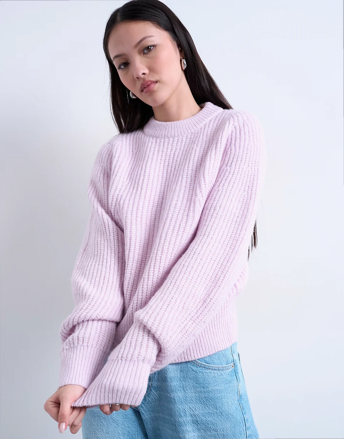 knit balloon sleeve sweater in vailed pink