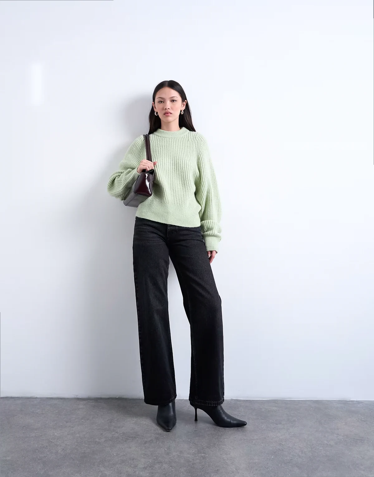knit balloon sleeve sweater in mint