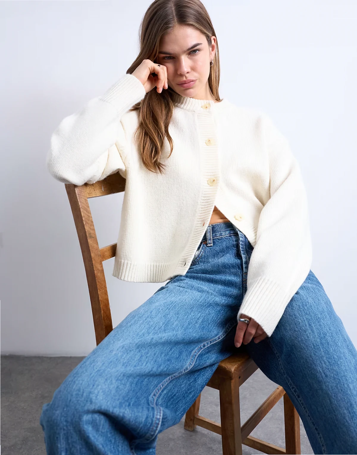 knit premium 100% lambswool cardigan in ivory