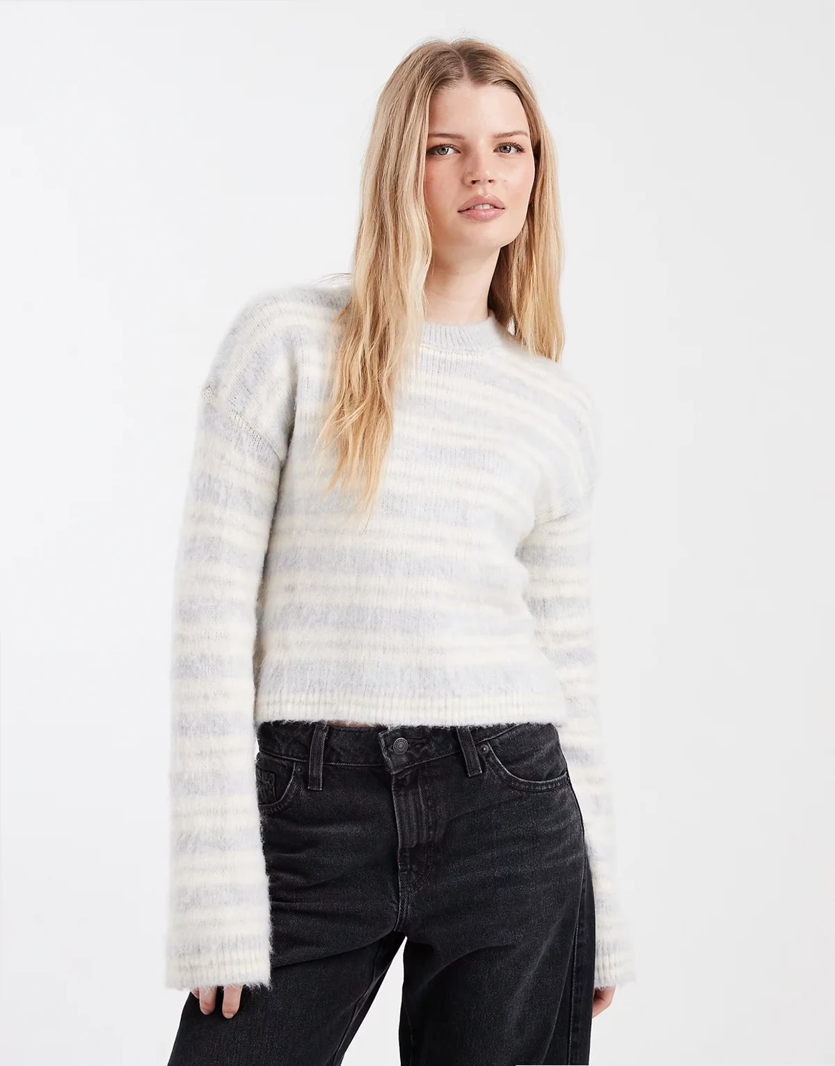 knit sweater in gray brushed stripes