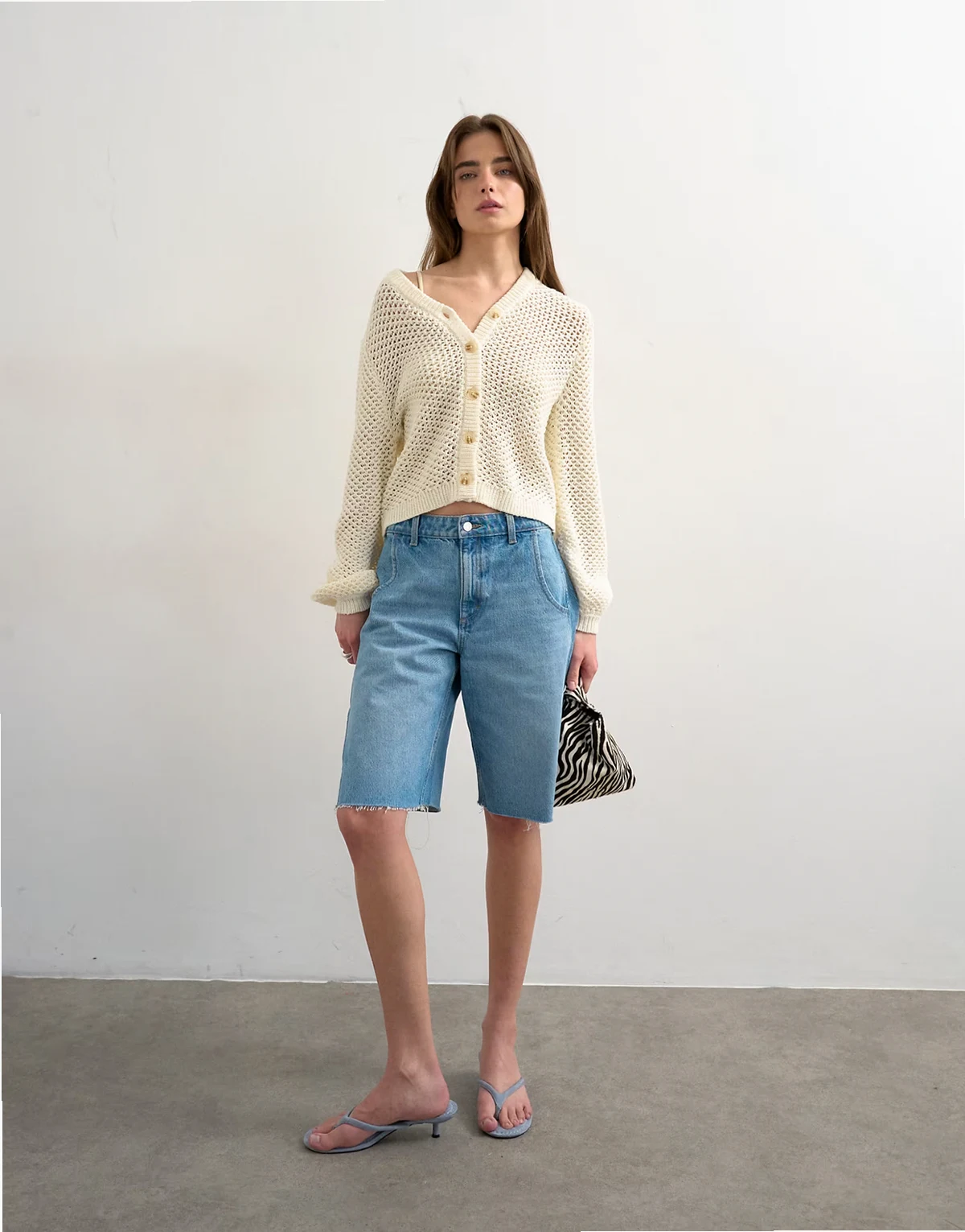 knitted open stitch cardigan in ivory