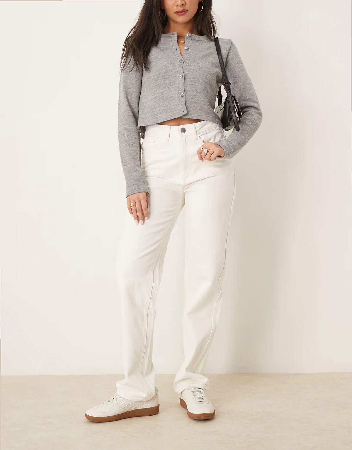 – Kelly – Weit geschnittene Jeans in Weiß mit hohem Bund