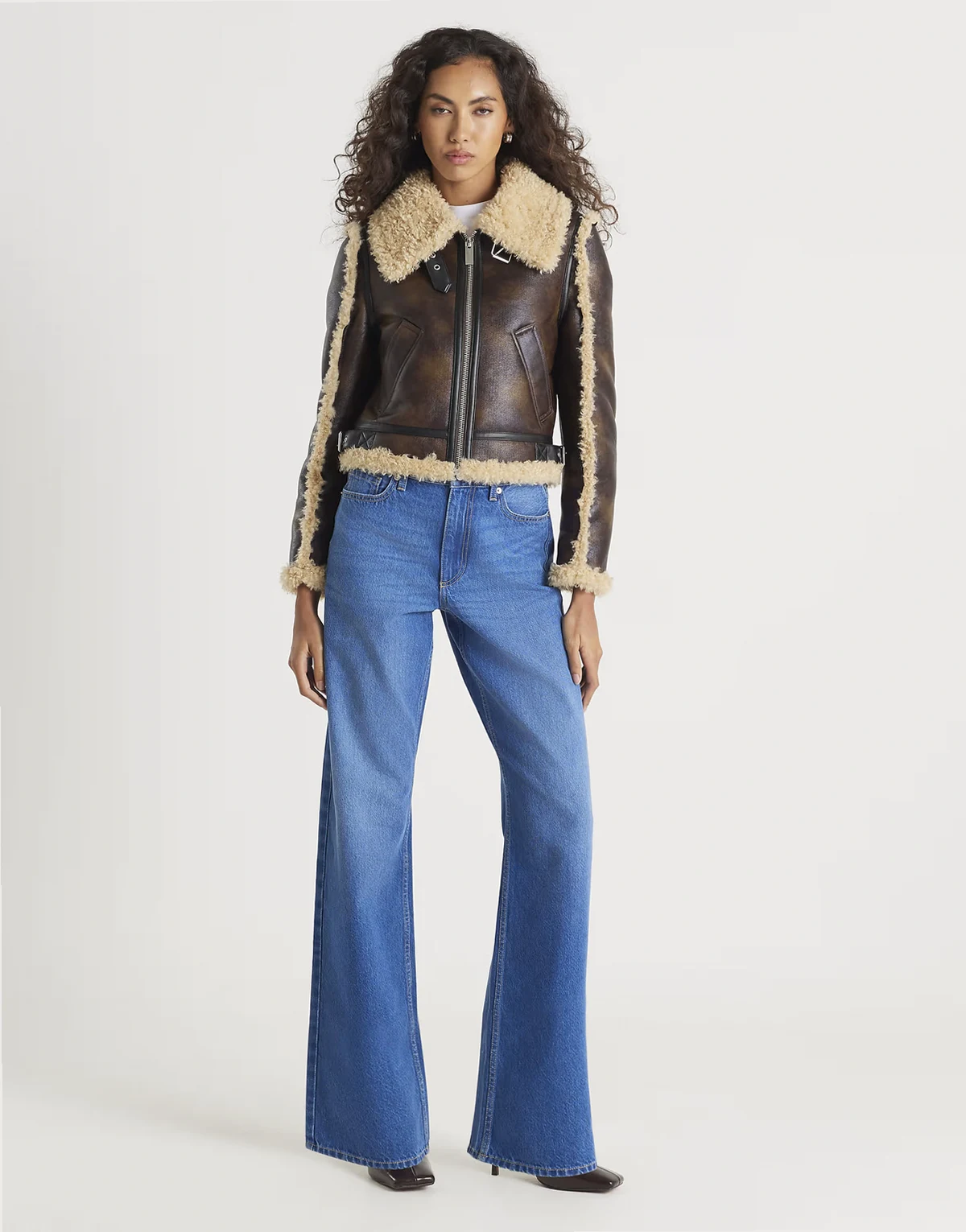 high rise relaxed straight leg jeans in medium denim