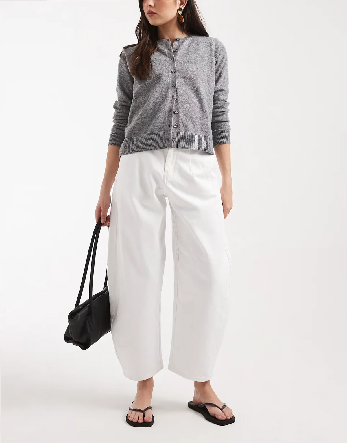 – Schlichte Barrel-Jeans in Ecru mit verstellbarem Bund