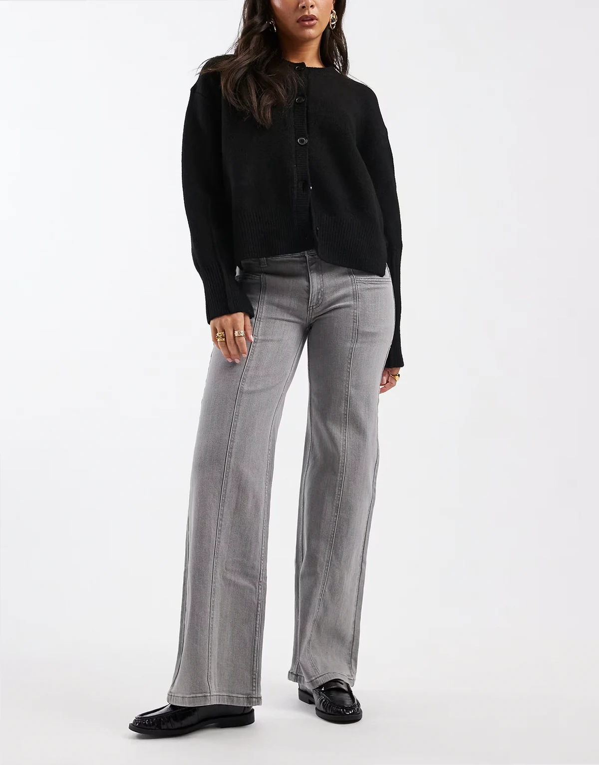 Teen wide leg jeans with seam detail in washed gray
