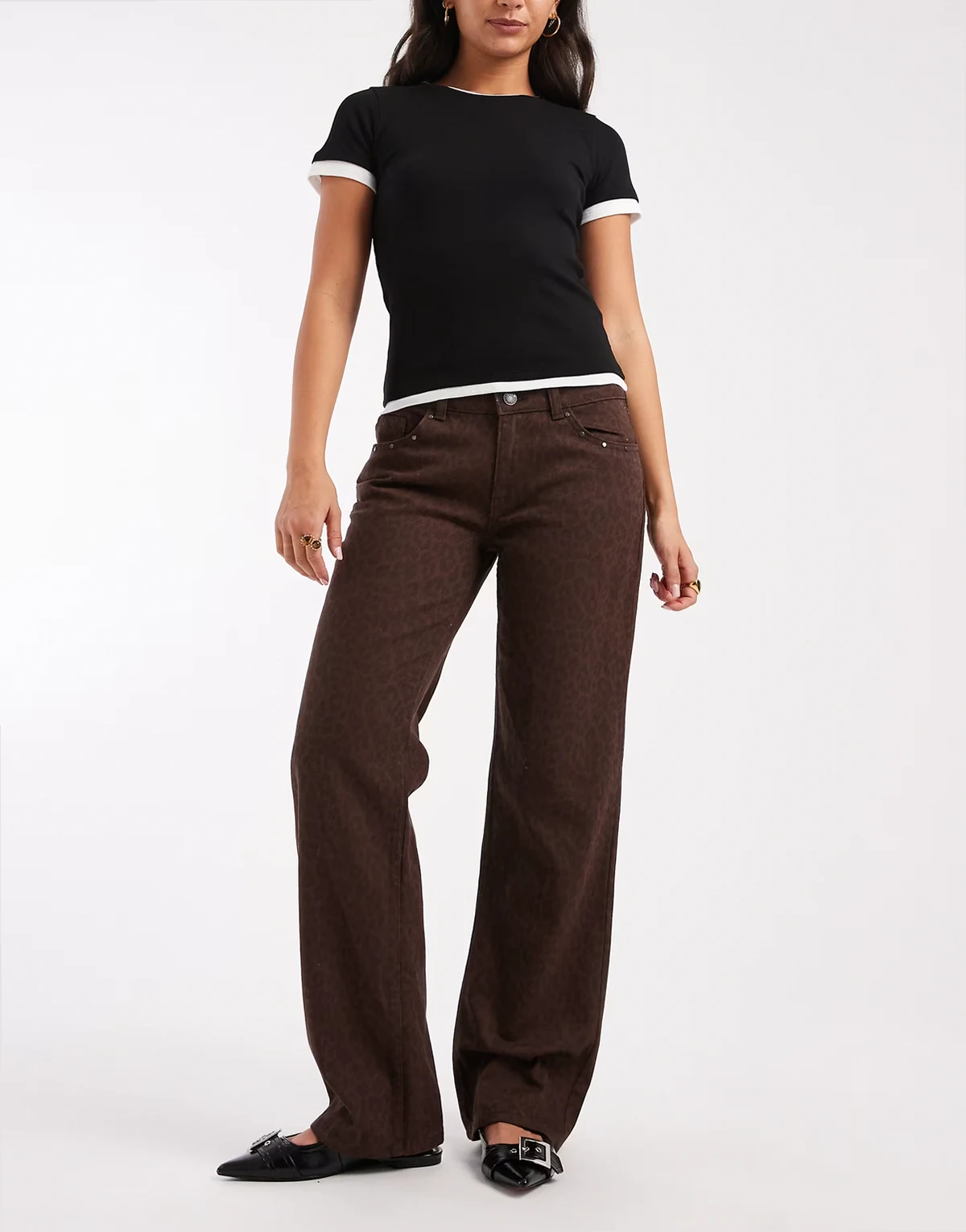Teen straight leg jeans in brown faded animal print
