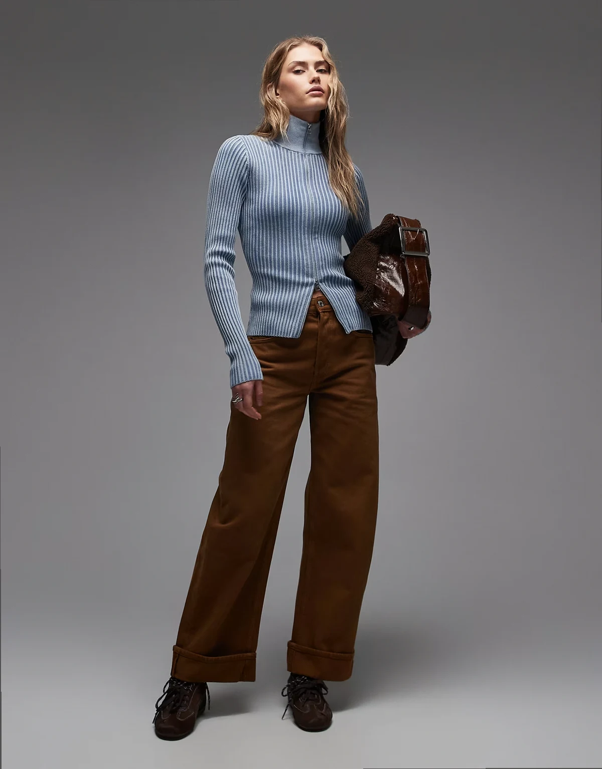 barrel leg jeans in brown wash