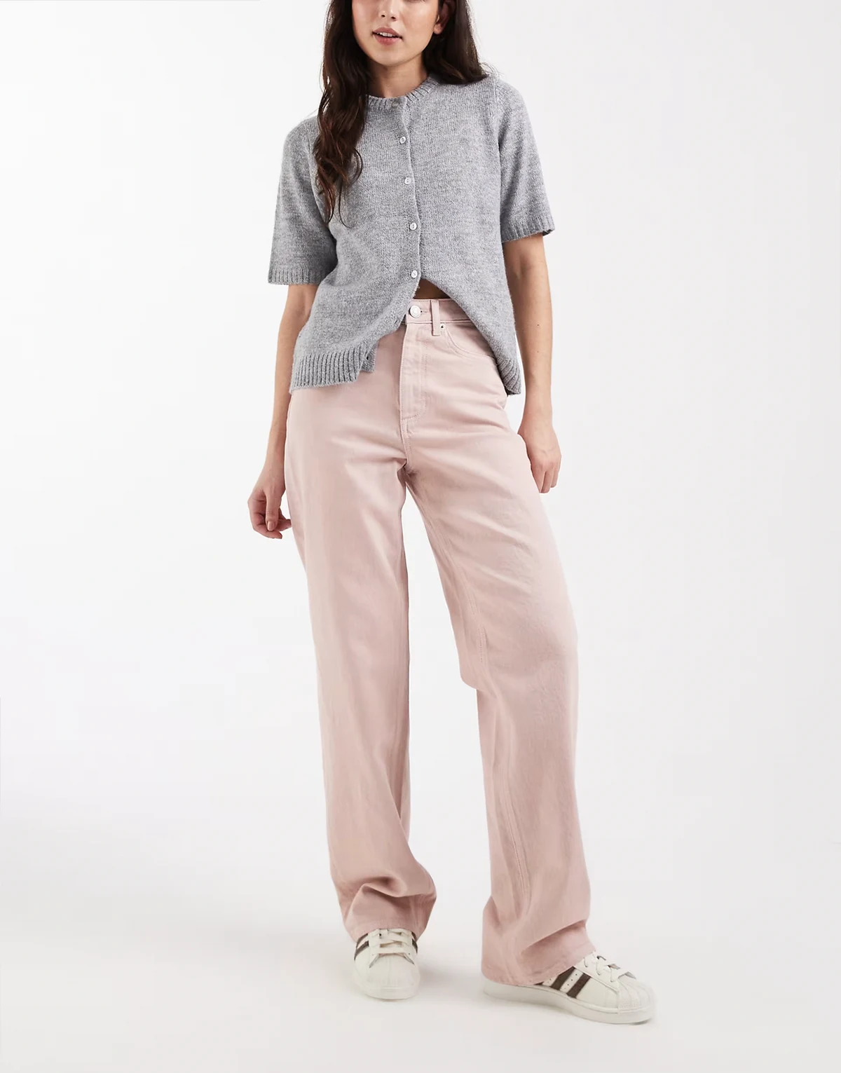 – Tessa – Weit geschnittene Jeans in Blassrosa mit hohem Bund