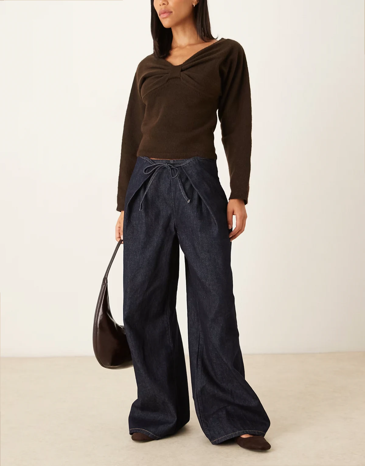 – Jeans in Indigoblau mit Fold-over-Taillenbund und Bindeband