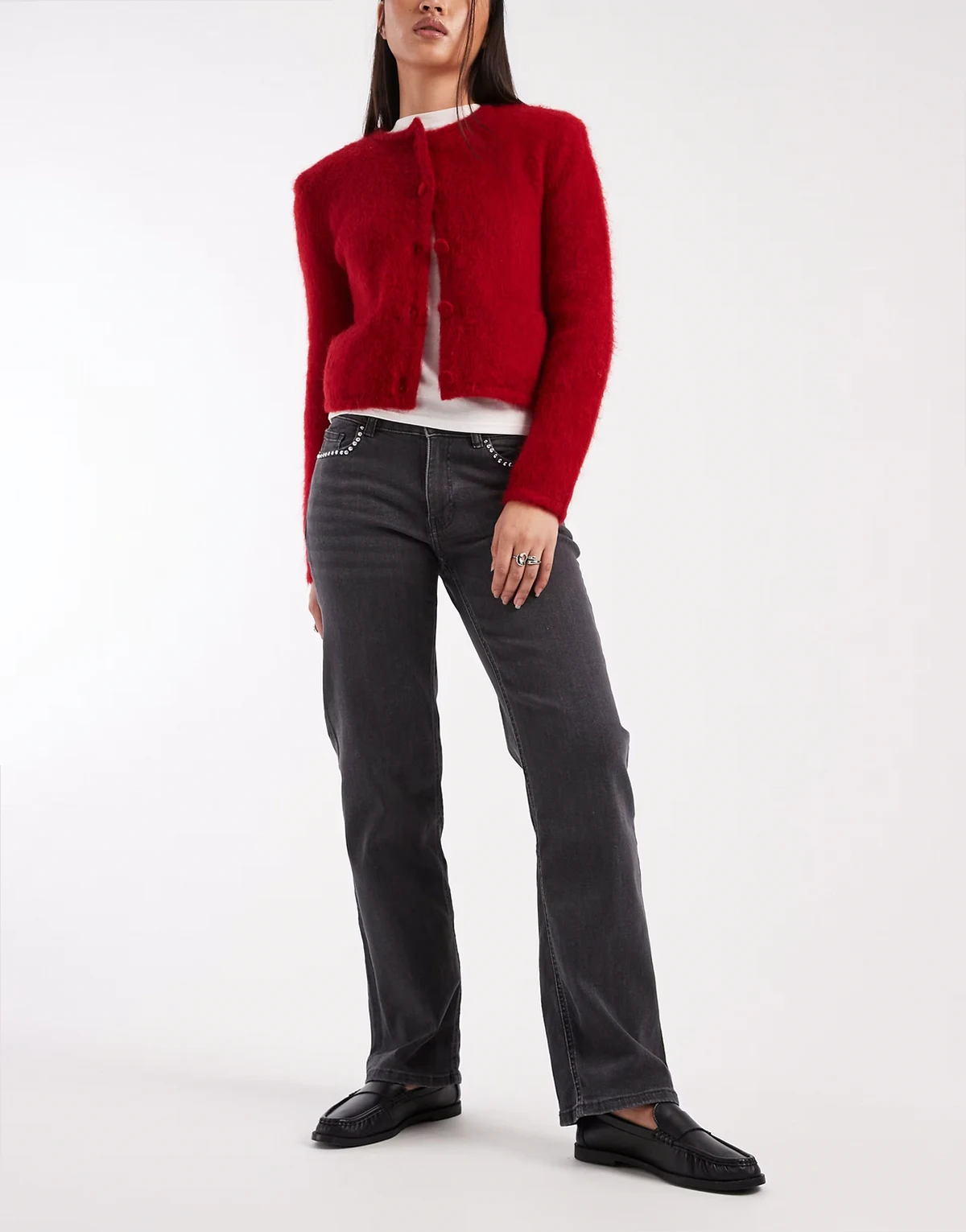 Teen straight leg jeans with stud pocket detail in washed black