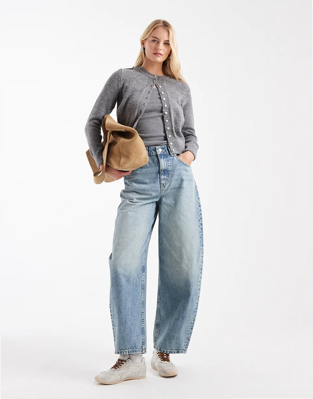 ASOS DESIGN Tall – Barrel-Jeans in blasser Vintage-Waschung mit hohem Bund