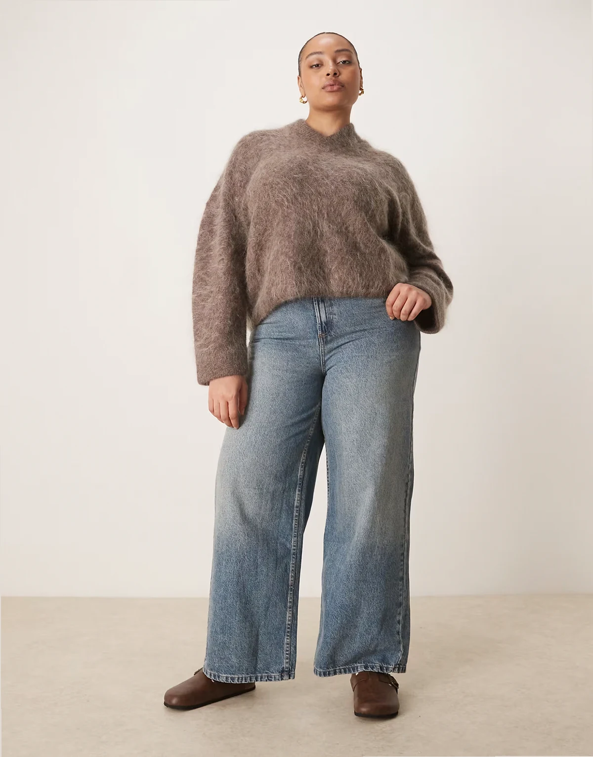 ASOS DESIGN Curve – Regulowane w talii niebieskie jeansy z szerokimi nogawkami i podwyższonym stanem