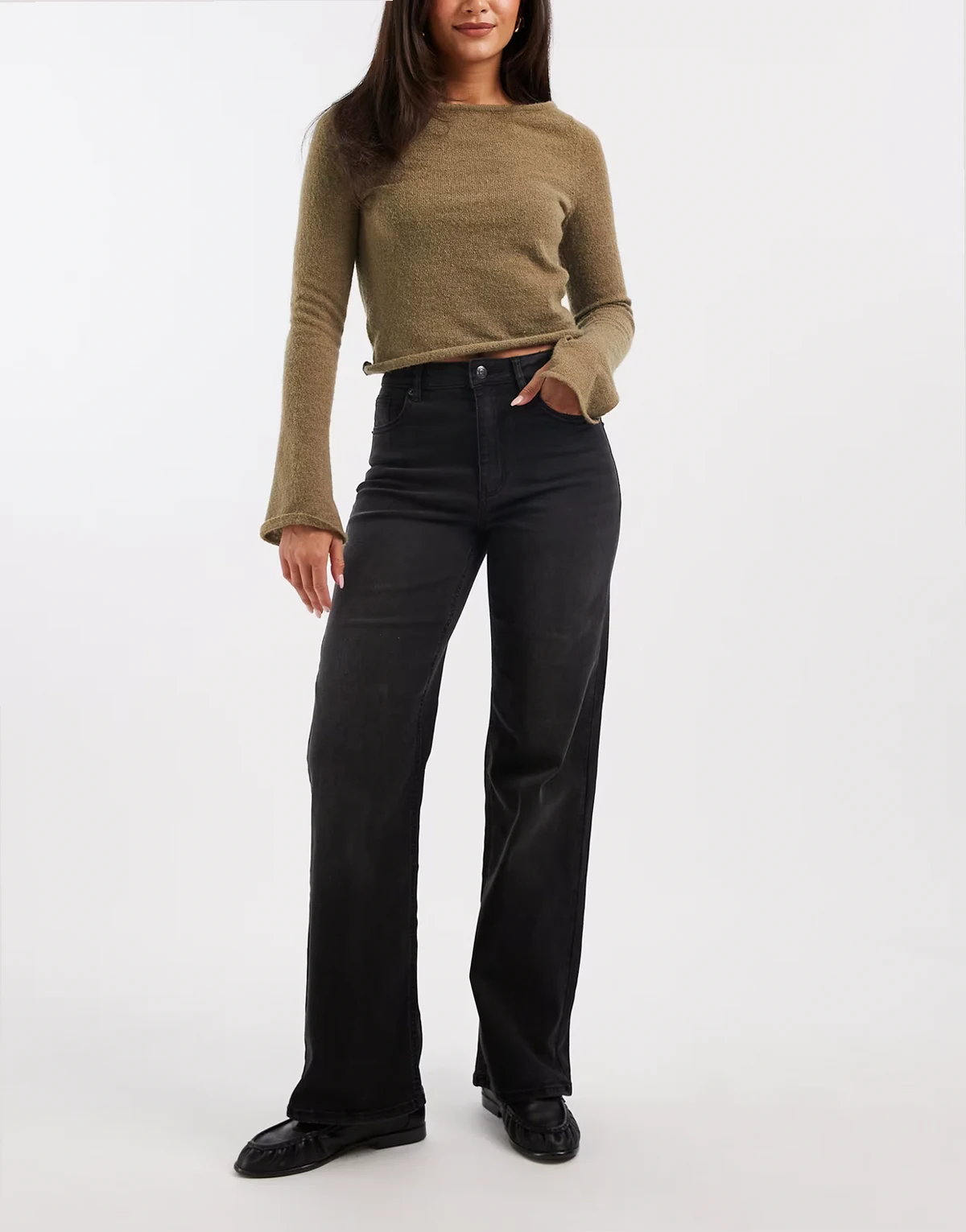 – Juicy – Jeans in verwaschenem Schwarz mit hohem Bund und weitem Schnitt