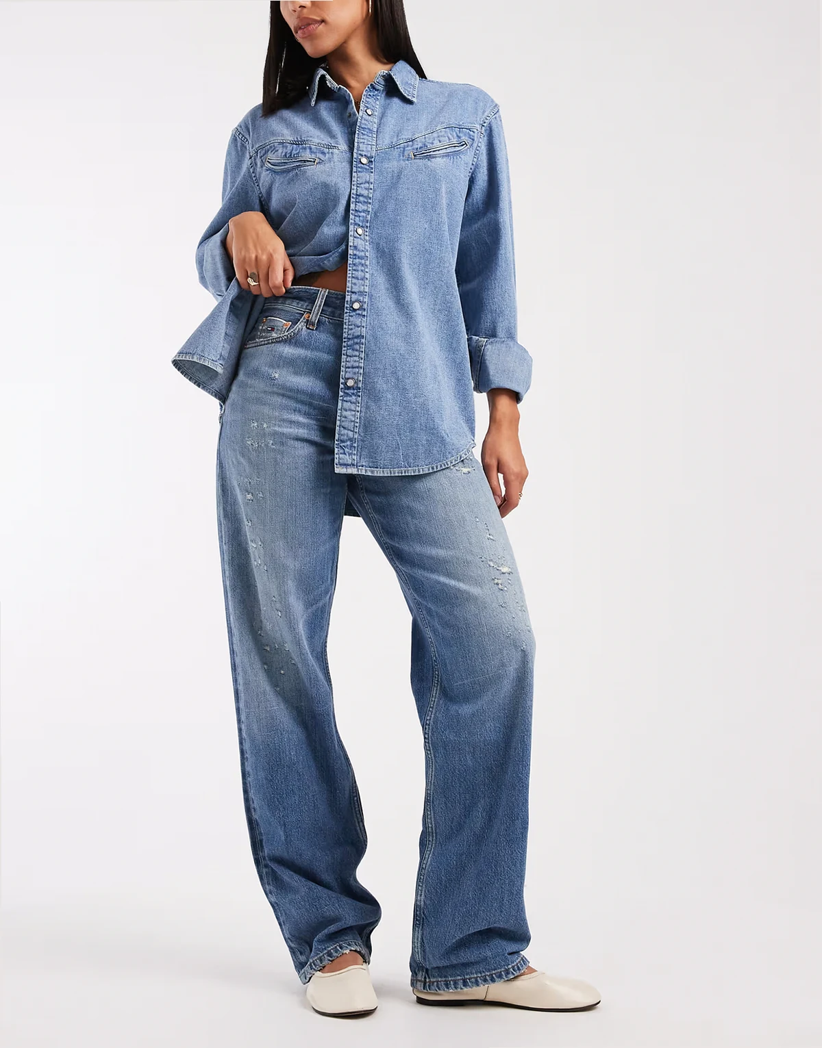 – Layla – Schmale Straight Jeans in heller Waschung mit hohem Bund