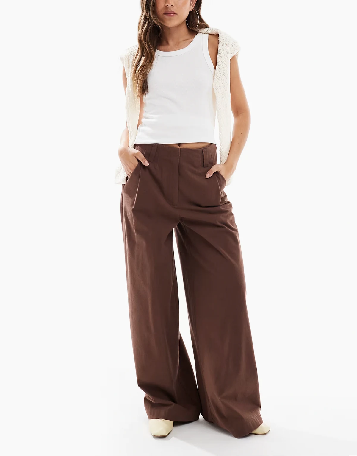 – Weit geschnittene Flanellhose in Schokobraun
