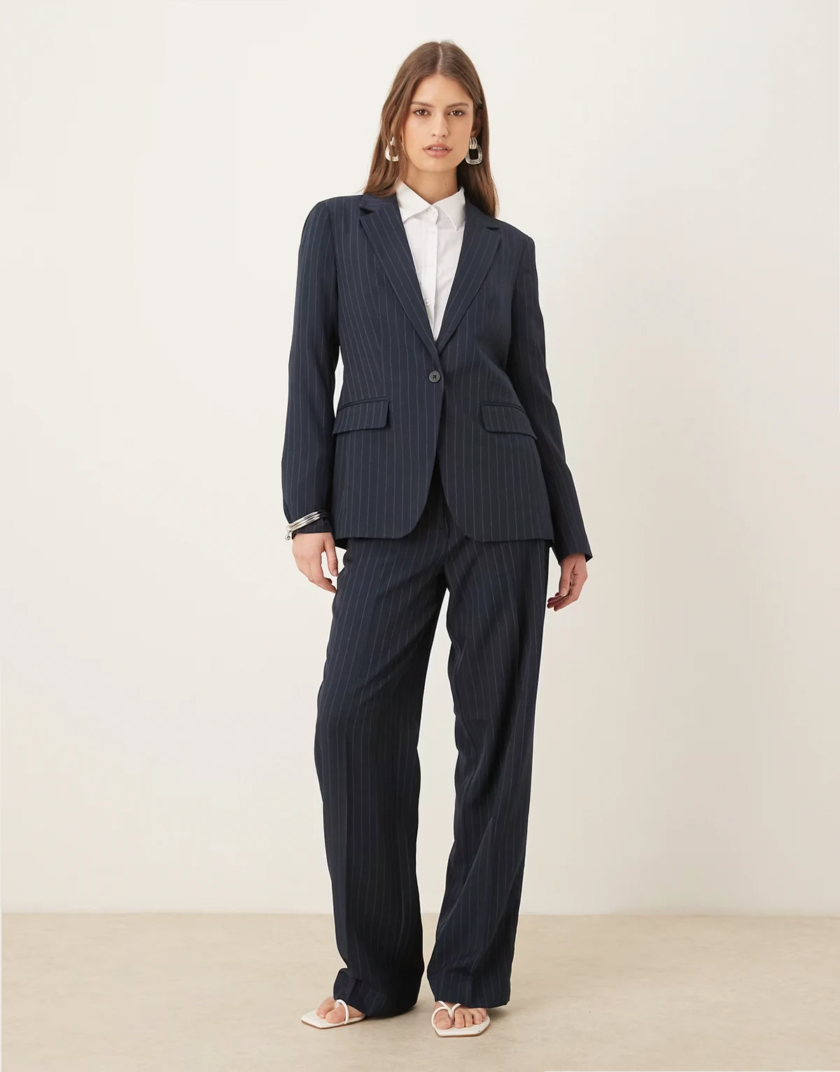 high waisted tailored pants in navy pinstripes - part of a set
