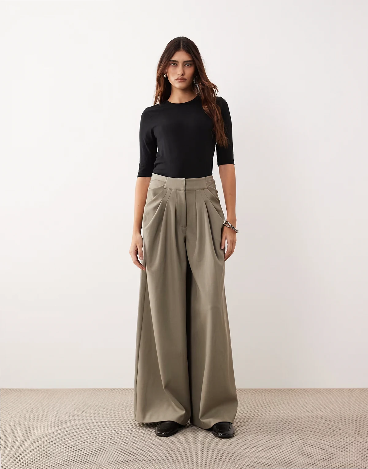 draped tailored wide leg pants in gray