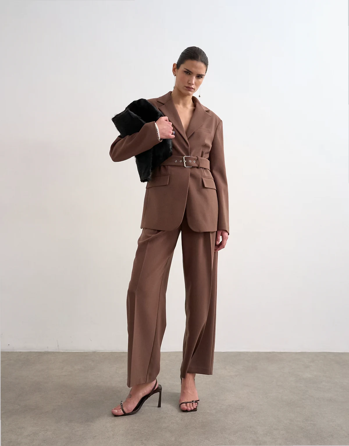 double tailored pants in chocolate - part of a set