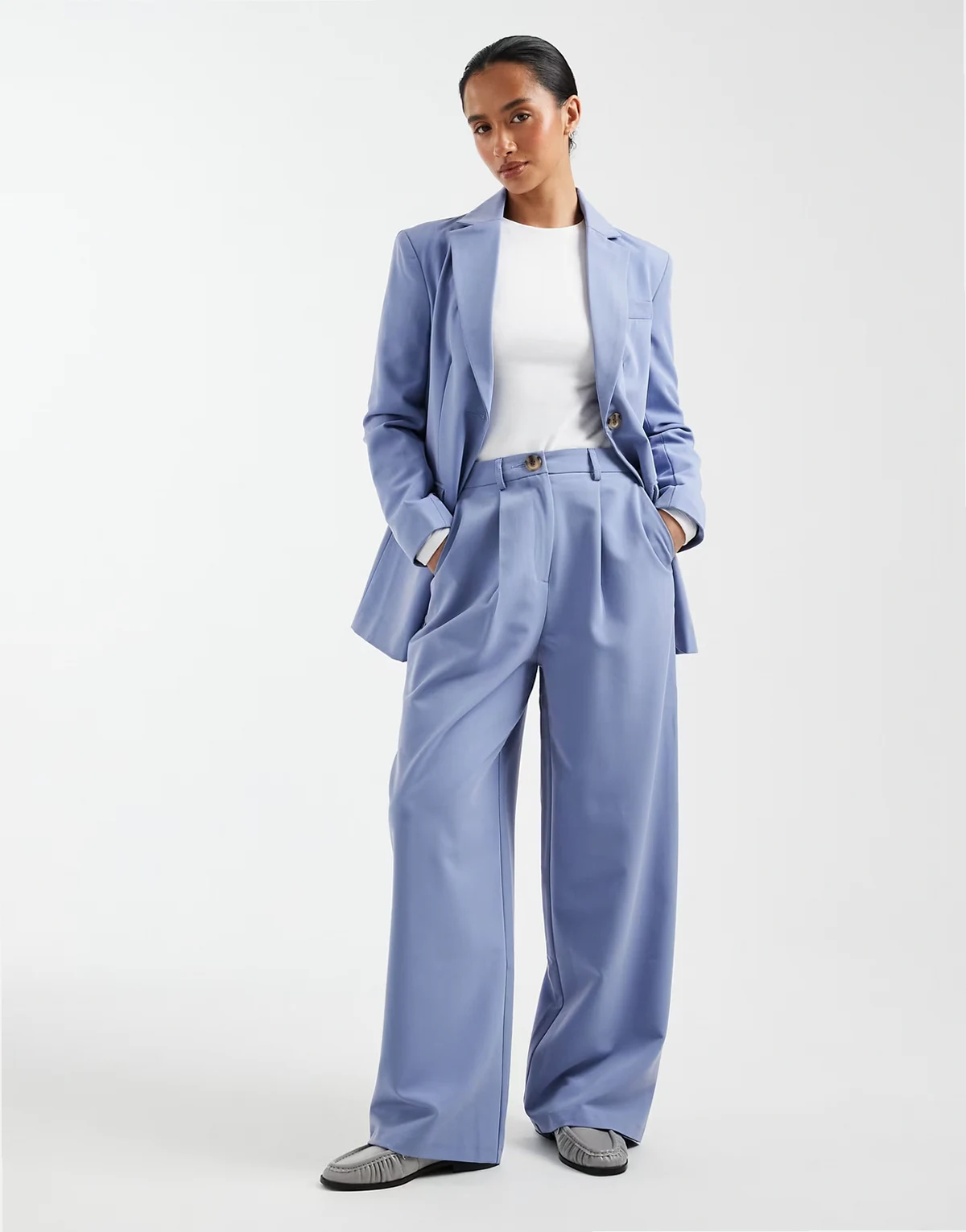 tailored wide leg pants in powder blue