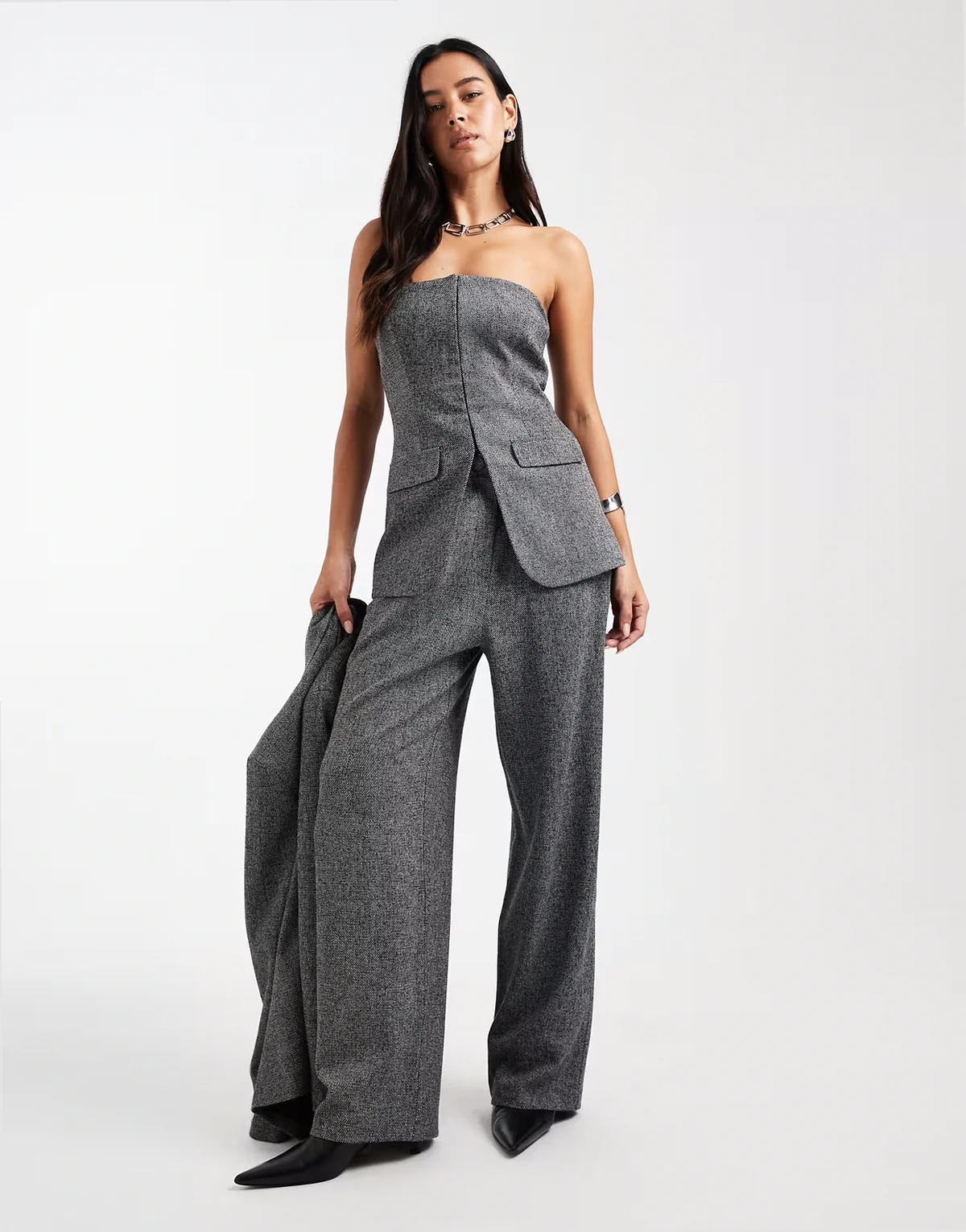 tailored wide leg pants in salt and pepper - part of a set